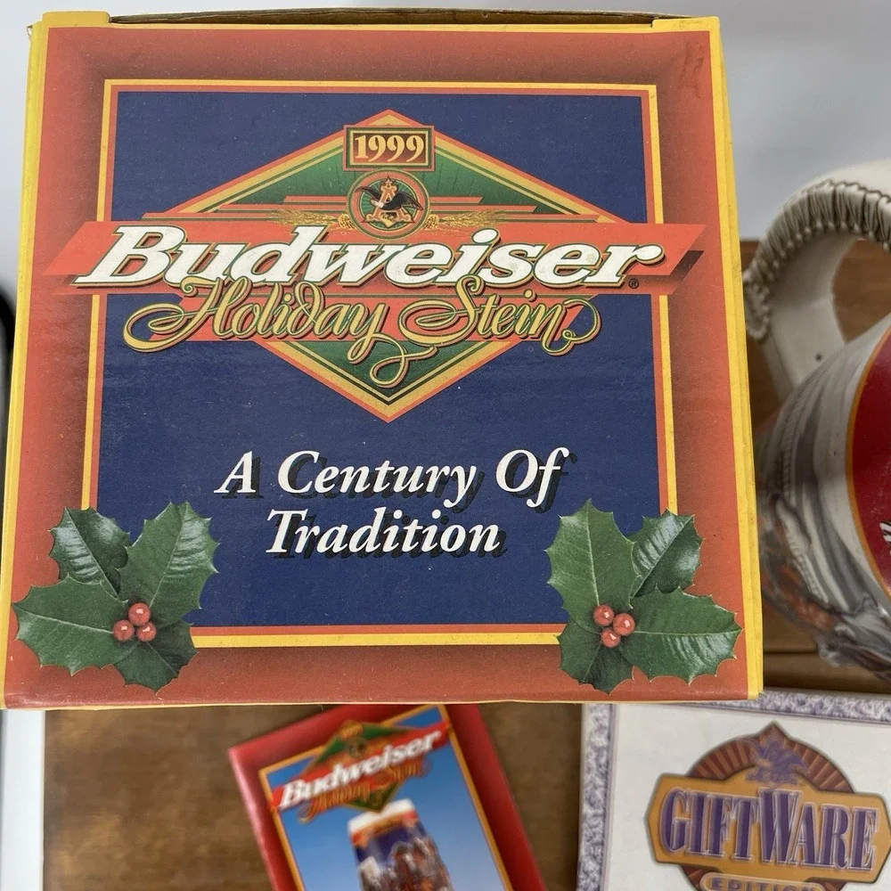 Budweiser 1999 Holiday Stein Mug 20th Anniversary Clydesdales Box‎ And COA